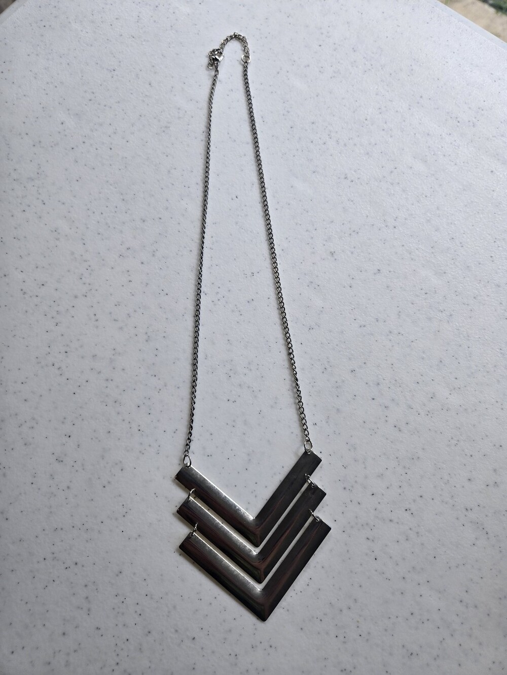 Silver Tone Chevron Layered Pendant Necklace - Women's Jewelry